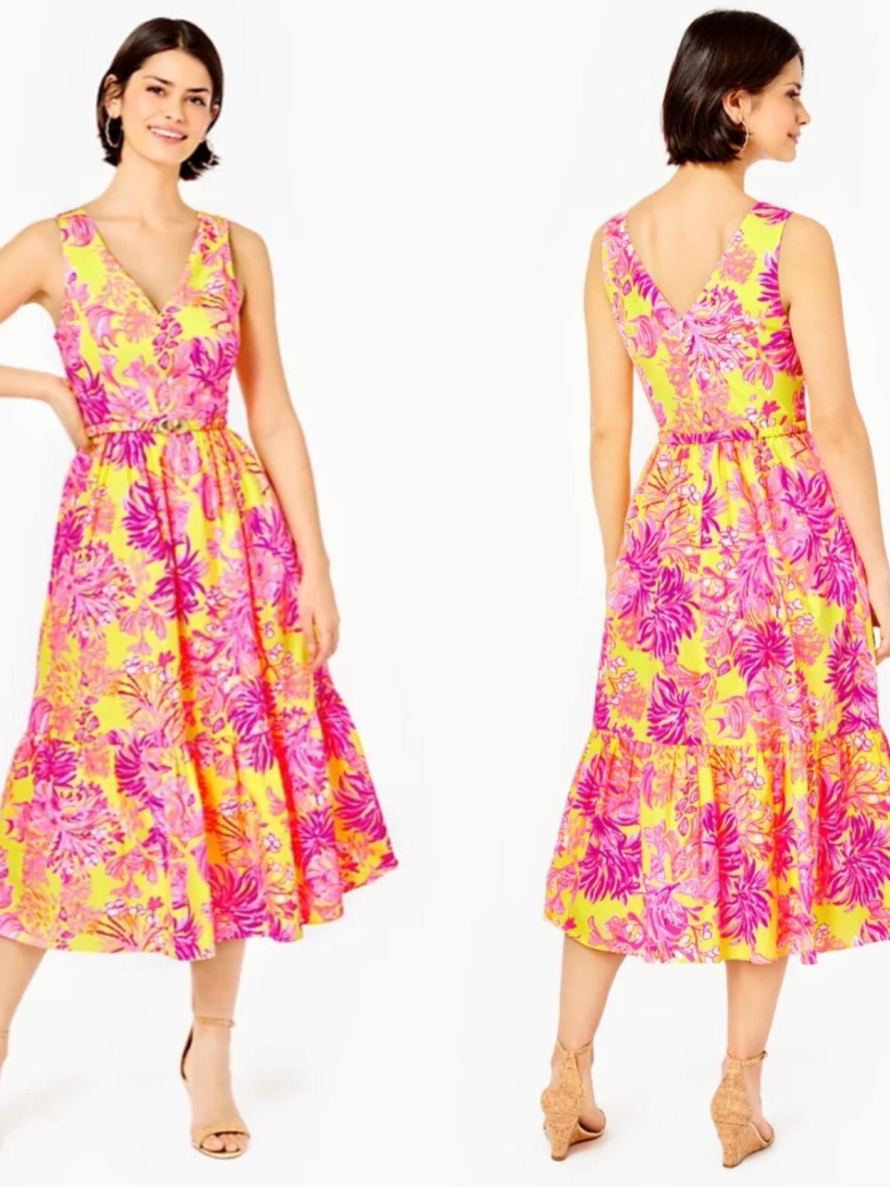 NWT Lilly Pulitzer Bri V-neck cotton midi dress size 14 - original retail $258 - Picture 8 of 11